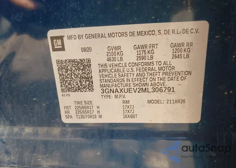 2021 Chevrolet Equinox Awd Lt from USA, damaged, VIN 3GNAXUEV2ML306791